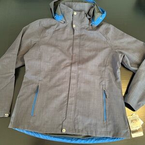 Storm Creek commuter, waterproof Gray and Blue Hooded Jacket NWT